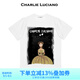 Charlie Luciano美女與野獸印花國潮短袖男女情侶同款圓領(lǐng)寬松休閑cl潮牌潮流T恤 白色 XS 160