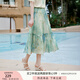 香影綠色漸變暈染半身裙女2025夏季新款垂感中長(zhǎng)度假風(fēng)雪紡a字裙 綠花 S 155/80A/85-95斤