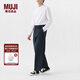 無印良品（MUJI）男式 絲光斜紋寬版褲 男士長褲子春季款休閑褲AEZ01C4A 藏青色 L （175/88A）