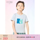 ERDOS KIDS鄂爾多斯童裝男女童純棉莫奈油畫(huà)棒畫(huà)作彩印短袖 冰灰 150 cm