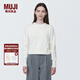 無(wú)印良品（MUJI）女式 棱紋編織 圓領(lǐng)短款針織衫 長(cháng)袖女款 女裝 薄款毛衣 米白色 L (165/88A)