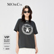 MO&Co.泰迪熊徽章可愛印花圓領(lǐng)短袖寬松T恤純上衣時(shí)尚洋氣摩安珂 古堡灰色 S 160