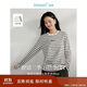 茵曼百搭棉質(zhì)條紋女裝圓領(lǐng)長(cháng)袖t恤春季新潮寬松打底衫上衣 黑杏條 M