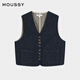moussy 2025秋季新品復古風(fēng)口袋拼接短款馬甲外套女028IAC10-1003 110藍色 均碼