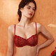 Leonisa紅色蛇年婚禮新婚新年新娘套裝薄女性大胸顯小大碼可調節胸罩 B款-F133-帕莎諾瓦紅 70C