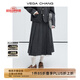 VEGA CHANG【50%綿羊毛】灰色半身裙秋冬女2025拼接蕾絲毛呢裙子 星河灰 S