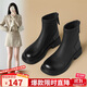 ZHR短靴女秋冬復古圓頭平底女靴百搭純色加絨瘦瘦靴女 JF102A黑色 37