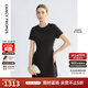 朗姿2025年夏季新款黑色氣質(zhì)收腰短袖女裙子法式高級感高知連衣裙 黑色 M