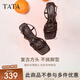他她（TATA）氣質(zhì)高跟拖鞋女鞋法式一字帶休閑涼鞋2025夏新款 啡色（涼鞋款-7UJB9） 38