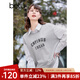 百圖betu女裝春季新款假兩件長(cháng)袖條紋襯衫印花寬松衛衣女2401T33 灰色 M