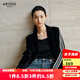 艾諾絲雅詩(shī)【商場(chǎng)同款】春秋季新品寬松小西裝外套條紋絲絨西服女30821399 黑色 S