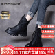 Ehangy品牌真皮馬丁靴女2025秋冬新款休閑復古機車(chē)短靴厚底坡跟軟底靴子 黑色單層 【精美禮盒】 37 【標準碼 現貨】
