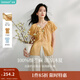 茵曼（INMAN）【苧麻】清麻系列炒色襯衫t恤女裝2025夏季新款短袖上衣 淺橙色 -18424248H S