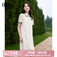 歐莎（OSA）法式小香風(fēng)翻領(lǐng)連衣裙女夏季2025新款A(yù)字蕾絲花邊中長款裙 米白色 M