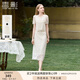 香影小香風(fēng)蕾絲套裝裙子女夏季2025新款重工刺繡白色半身裙兩件套 米白 L 165/88A/110-125斤