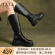 他她（TATA）氣質(zhì)V口騎士靴女靴子厚底長(zhǎng)筒靴彈力靴加絨秋冬CCN02DG4 黑色 36