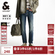 杰克·瓊斯（JACK&JONES）水洗貓須LOGO皮標褲子潮流百搭時(shí)尚舒適修身牛仔褲男裝225132090 E41中牛仔藍 30 170 W30/L30