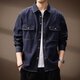 京西藍靛高端美式工裝原色牛仔襯衫男多口袋秋季新款寬松長(cháng)袖襯衣純棉外套 深藍色 L 適合130-150斤