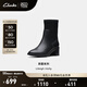 Clarks其樂(lè )Lileigh系列新品女士秋冬英倫粗高跟中筒襪靴 黑色261796384 37