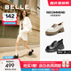 百麗（Belle）英倫風(fēng)牛津鞋女2025秋新商場(chǎng)同款牛皮厚底增高單鞋E1X1DCM5 黑色 37 (235mm)