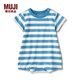 無(wú)印良品 MUJI 新生兒 印度棉 天竺編織 短袖連體衣 CCU02A1S 藍色條紋 70-80