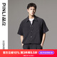品立（PINLI）條紋短袖襯衫男夏季新款男裝潮牌寬松休閑男士襯衣 黑色 L175