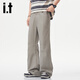 izzueit潮牌美式休閑褲男秋季純棉時(shí)尚百搭寬松褶皺設計直筒男士褲子