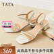 他她（TATA）法式氣質(zhì)一字帶涼鞋女鞋簡約高跟涼鞋2025夏新款WL402BL5 米白 37