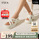 他她（TATA）厚底涼鞋女透氣松糕豬籠鞋沙灘涼鞋WBQ01BL3 米白 38