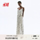 H&M女士連體衣2025年秋季新款腰部系帶時(shí)尚印花連身褲1295327奶油色/黑色花卉XS 155/80