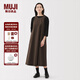 無印良品（MUJI）女式 易干平紋無袖連衣裙 女裝裙子長裙背心裙25年秋季連身裙 棕色格紋 S （155/80A）