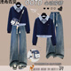 湮雨霓裳初中生秋季套裝女2025新款高中生衛衣女假兩件學(xué)院風(fēng)一整套穿搭 假兩件上衣+褲子 L 建議105-120斤