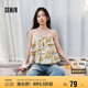 森馬（Semir）襯衫女短款修身荷葉邊度假風(fēng)2025夏甜美滿(mǎn)印吊帶小衫109325104002