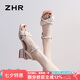 ZHR涼鞋女一字帶仙女羅馬鞋子百搭溫柔珍珠法式粗跟女鞋BL65米色37
