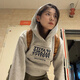 LDBE美式刺繡字母連帽衛衣女春秋2025新款寬松短款設計感小眾外套上衣 灰色【春秋薄款】 S 【80-95斤】