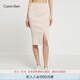 Calvin Klein Jeans夏季女士簡(jiǎn)約刺繡性感開(kāi)衩修身包臀針織半身裙J221128 ACI-米色 M