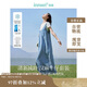 茵曼涼感漢麻牛仔連衣裙女夏百搭休閑風(fēng)T恤背帶裙子 牛仔藍(lán) M 