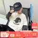 左西男童長(zhǎng)袖T恤2025秋季兒童條紋假兩件印花上衣打底衫潮 米白 140