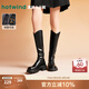 熱風（Hotwind）顯瘦長靴通勤百搭女靴復(fù)古氣質(zhì)騎士靴時尚休閑西部靴 01黑色（四季單里3802） 38 (240mm)
