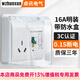 WZHUNXUN86型空調插座開(kāi)關(guān)漏電保護器大功率家用漏保開(kāi)關(guān)電熱水器插座 白色16A明裝+防水盒