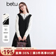 百圖betu女裝冬季新款連衣裙拼色設計假兩件針織裙裙子女2410T97 黑色 L