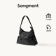 Songmont【李娜同款】山下有松循跡系列hobo包植鞣牛皮斜挎軟包七夕禮物 煙墨黑 小號 白鋼五金 現(xiàn)貨