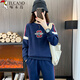 啄木鳥(niǎo)運動(dòng)長(cháng)袖套裝女秋季款時(shí)尚百搭顯瘦休閑大碼衛衣兩件套 深藍 2XL