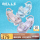 百麗童鞋愛莎公主鞋2025夏季新款女童包頭涼鞋蝴蝶結(jié)寶寶鞋藍色33