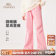 英氏（YEEHOO）女童喇叭褲兒童褲子中大童裝長(cháng)褲運動(dòng)衛褲休閑秋裝 桃粉色 140