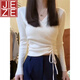 JEZEv領(lǐng)針織衫女長袖上衣2024新款春秋白色內(nèi)搭打底衫設(shè)計感短款毛衣 白色【z】 M 【建議90-100斤】