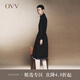 OVV2023秋冬新款女裝戧駁領(lǐng)配腰繩高支羊毛雙面呢長款大衣 黑色（凈色）B9 S