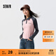 森馬POLO衫女短款緊身拼色插肩袖辣妹衣服春季時(shí)尚字母上衣復古風(fēng) 紅灰色調00362 M