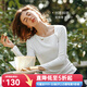 Olrain歐芮兒灰色長(cháng)袖T恤女裝秋季通勤斜肩設計感打底衫上衣 米白色 XL