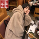 JEZE可愛(ài)羊羔毛棉服外套女冬季新款棕色加絨加厚學(xué)生寬松拉鏈連帽衛衣 棕色【z】 XL 建議130-145